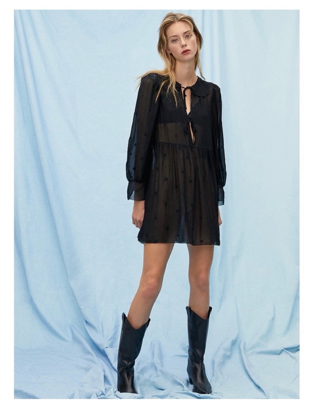 Aritzia Le Fou silk mini dress black sheer L